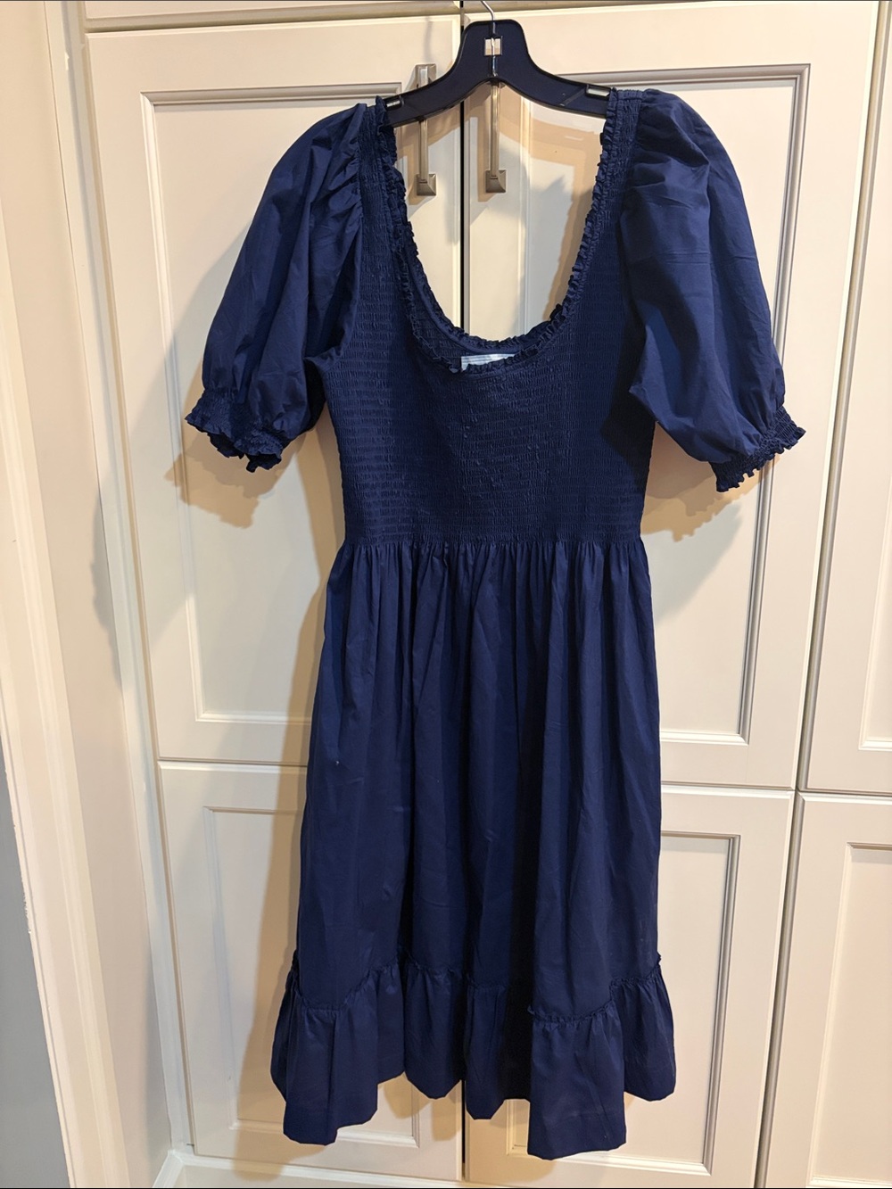 Hill House Navy  Louisa Puff-Sleeve Smocked Midi Dress - Picture 2 of 4
